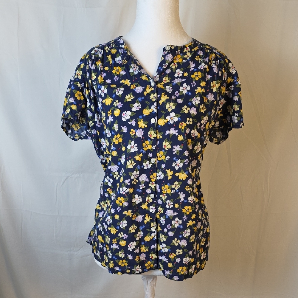 Old Navy Floral Navy Women's Top With Ruffle Sleeves - Picture 1 of 5